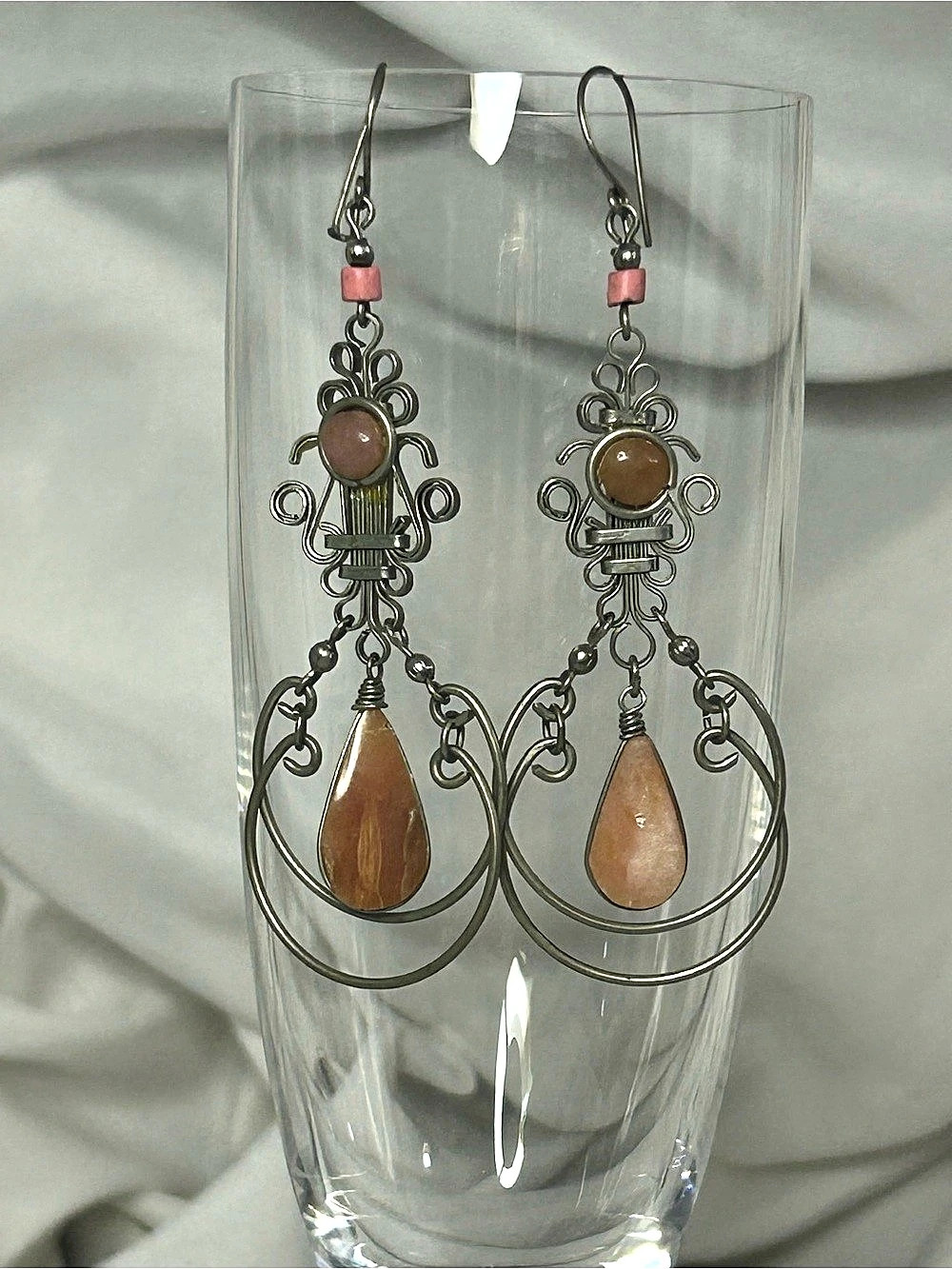 Filigree Dangle Wire and Coral Earrings